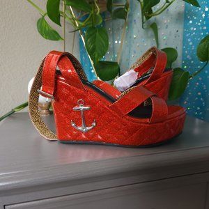 NWT TUK X Lux de VIlle Rockabililly Retro Pin Up Wedge Sparkly Red Size 9